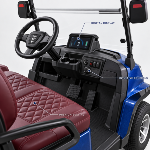 LSV 2+2 Golf Cart Cockpit and Dashboard LSV 2+2 golf cart cockpit with digital display and dashboard controls