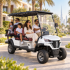 LSV 4+2 Electric Golf Cart for Residential Communities Pearl white LSV 4+2 electric golf cart carrying a family in a Dubai residential community
