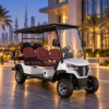 Pearl White LSV 4+2 for Dubai Business Properties Pearl white LSV 4+2 electric golf cart outside a modern Dubai business complex