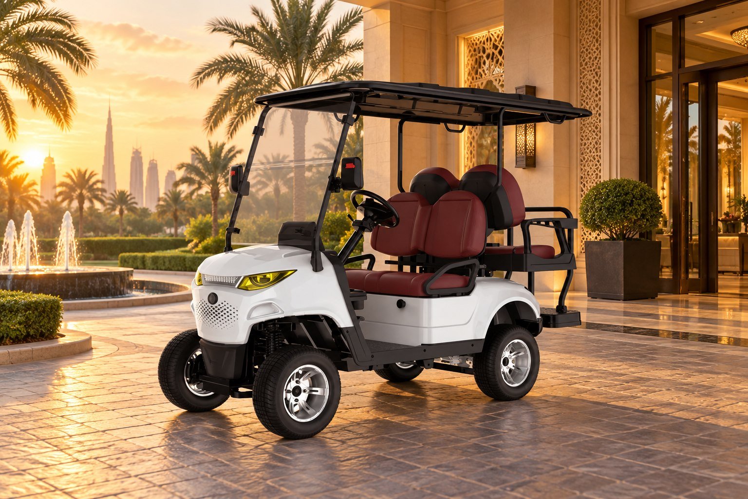 SUN CART MXV 2+2 electric golf cart at a Dubai resort