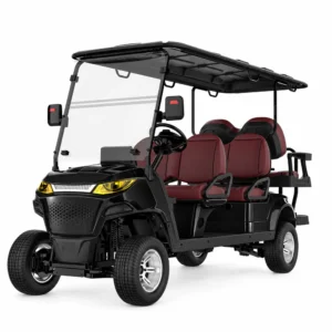 MXV 4+2 Black Six Seat Electric Golf Cart Black SUN-CART MXV 4+2 six seat electric golf cart front three-quarter view
