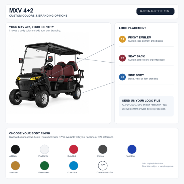 MXV 4+2 Custom Colors and Logo Branding MXV 4+2 custom body colors and logo placement options