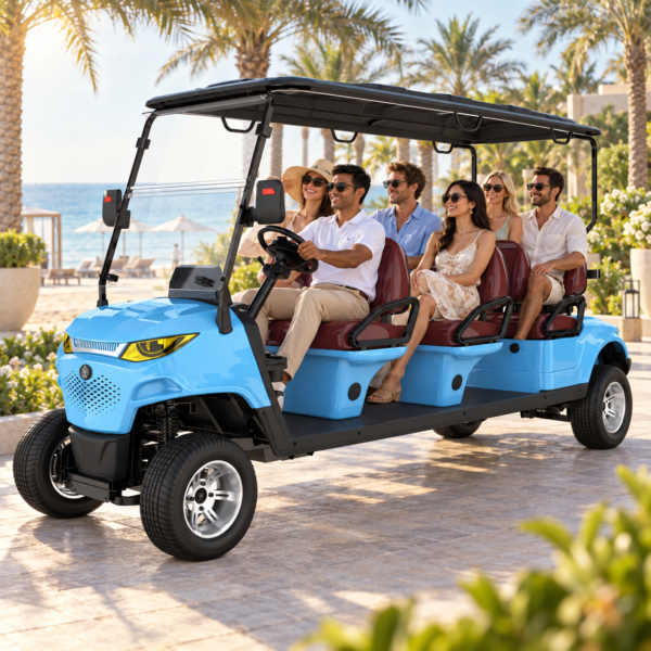 MXV 6+0 Sky Blue Community Park Mobility Sky blue SUN-CART MXV 6+0 electric golf cart in a Dubai community park