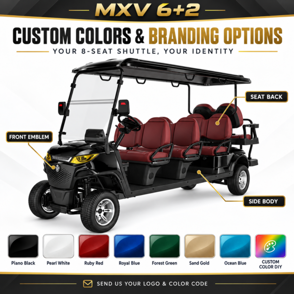 MXV 6+2 Custom Colors and Logo Branding MXV 6+2 custom body colors and logo placement options
