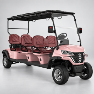 Pink Suncart LSV 6-seater electric golf cart with three forward-facing seating rows