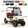 Custom Colors and Branding for TXV 2+0 Custom color and logo placement options for the TXV 2+0 electric golf cart