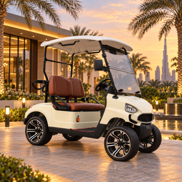 TXV 2+0 for Luxury Dubai Properties Ivory TXV 2+0 electric golf cart at a luxury Dubai residential property