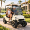 TXV 2+0 Golf Club Lifestyle Cart TXV 2+0 ivory electric golf cart carrying two golfers at a private golf club