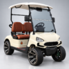 TXV 2+0 Ivory Electric Golf Cart Ivory TXV 2+0 electric golf cart with brown two-passenger seat and road tires