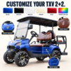 Custom Colors and Branding for TXV 2+2 Custom color and logo placement options for the TXV 2+2 electric golf cart