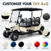 Custom Colors and Branding for TXV 4+0 Custom color and logo placement options for the TXV 4+0 electric golf cart