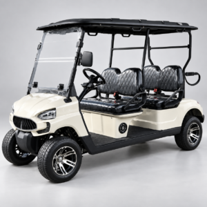 Ivory TXV 4+0 electric golf cart with four forward-facing seats and road tires