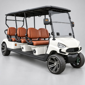 TXV 6+0 Ivory Six-Passenger Electric Golf Cart Ivory TXV 6+0 electric golf cart with six forward-facing seats and road tires