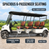 Spacious TXV 6+0 Six-Passenger Seating TXV 6+0 golf cart with six forward-facing seats in three rows and full-length canopy