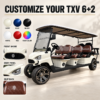 Custom Colors and Branding for TXV 6+2 Custom color and logo placement options for the TXV 6+2 electric golf cart
