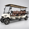 TXV 6+2 Ivory Eight-Passenger Electric Golf Cart Ivory TXV 6+2 electric golf cart with eight seats, rear-facing bench and road tires