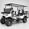 White UTV 4+2 electric golf cart with six seats and all-terrain tires